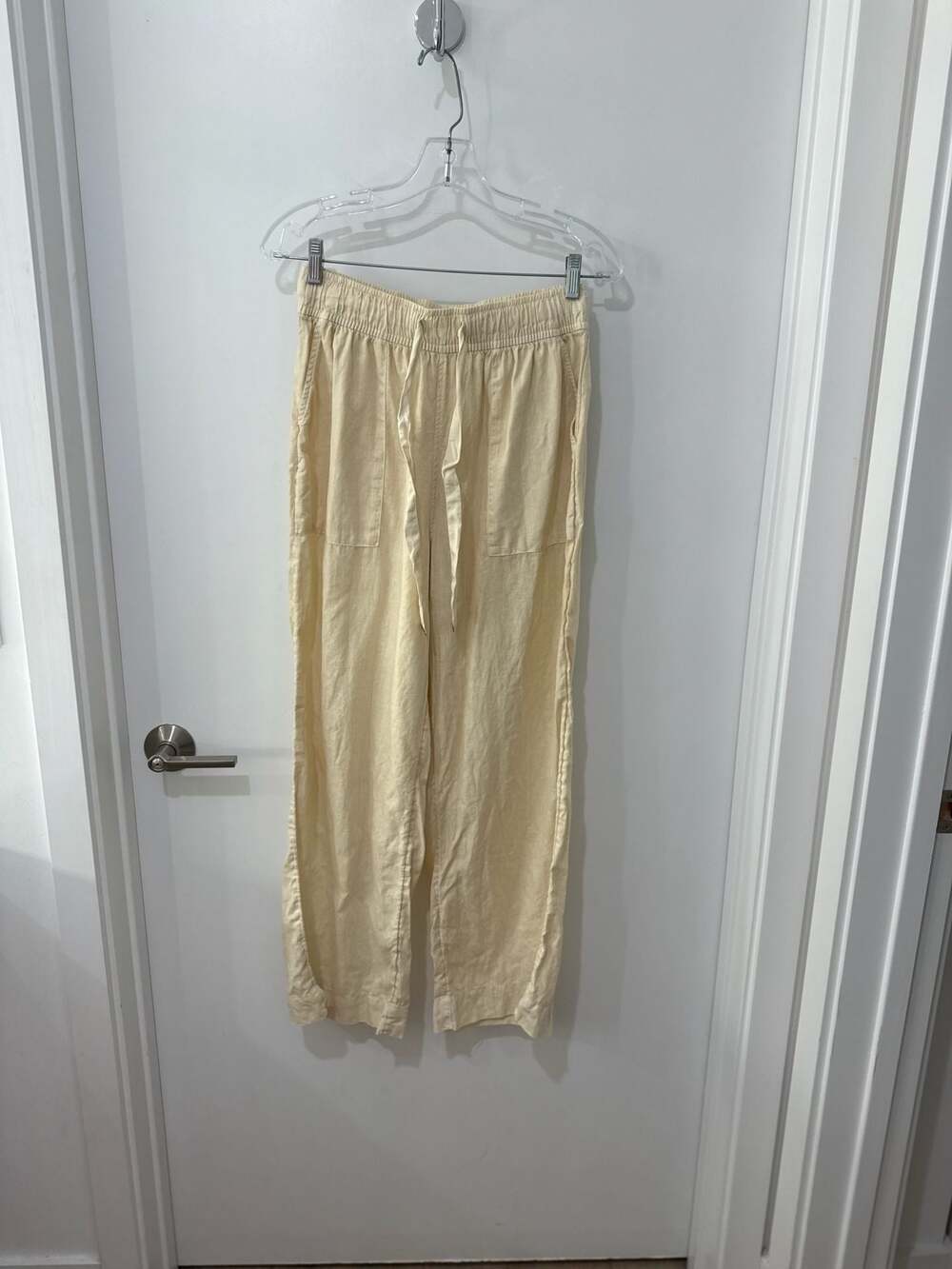 Joie 100% Linen Drawstring Wide Leg Pants in Pale Yellow